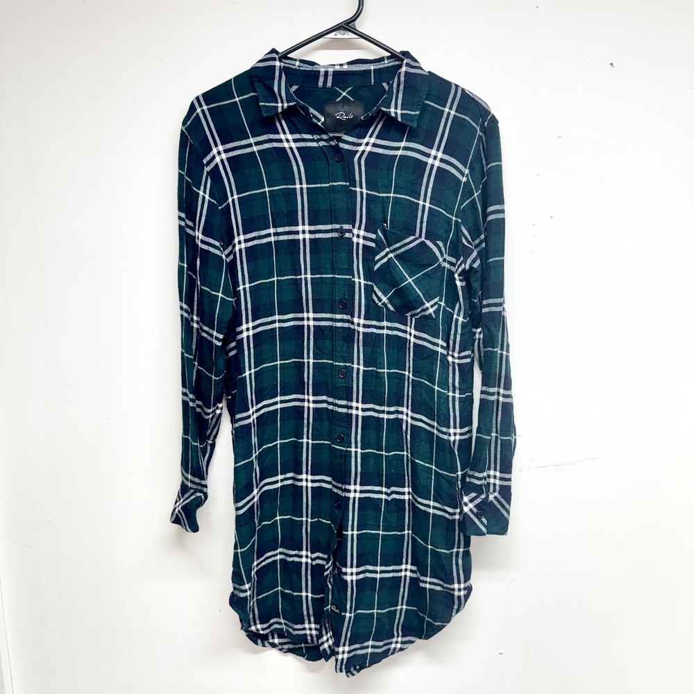 Rails Plaid Button‎ Down Tunic Women Small Green Hunter Longline Flannel Tunic